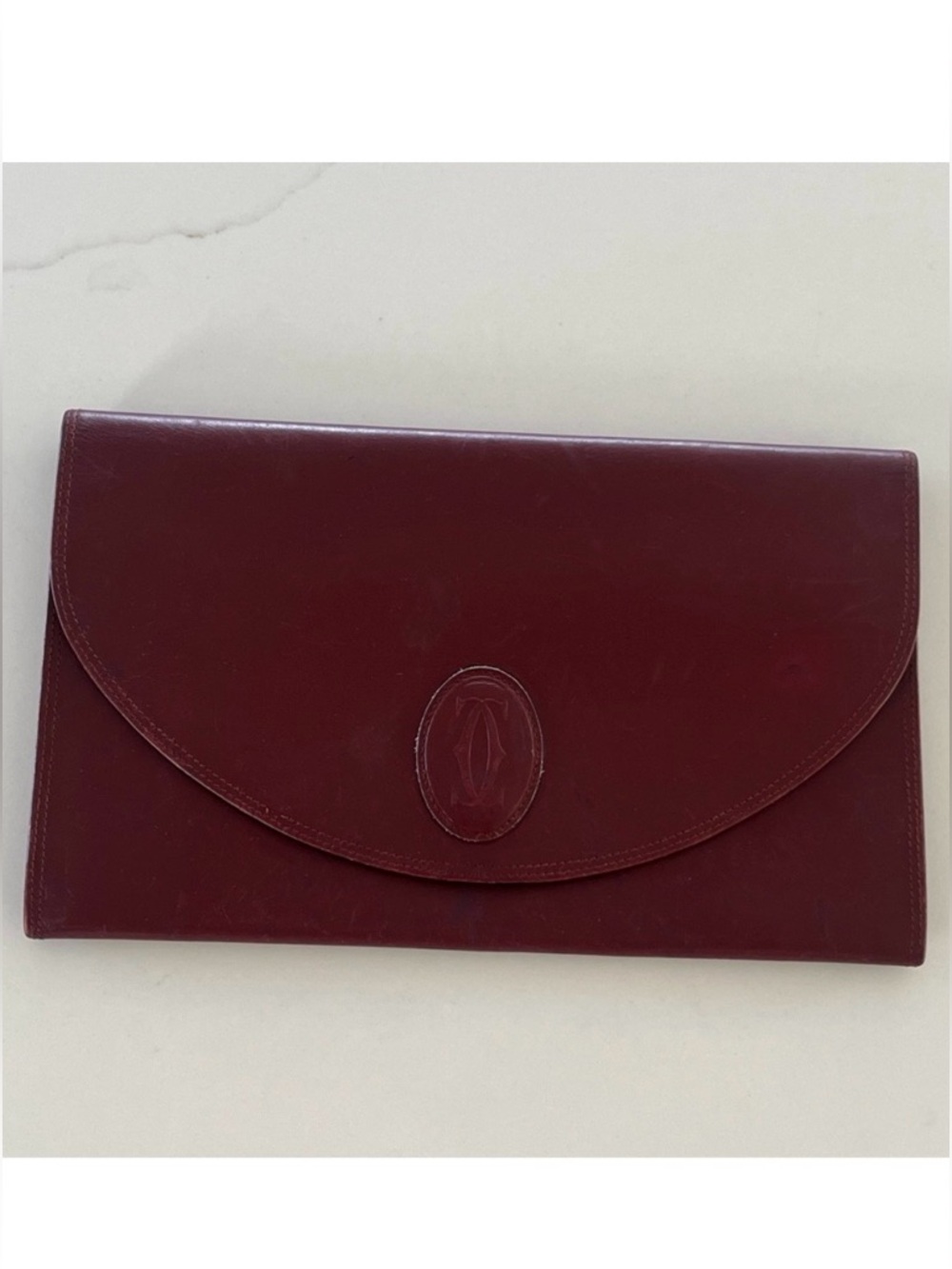 Cartier Vintage Must de Cartier Burgundy Leather Envelope Flap Clutch Bag Pouch